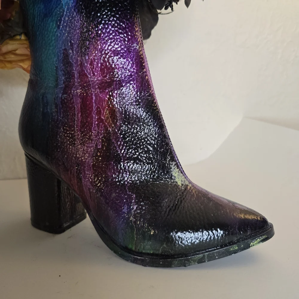 HANDCRAFTED Upcycled Leather Boot Vase Artwork HANDPAINTED Tabletop Art Decoe